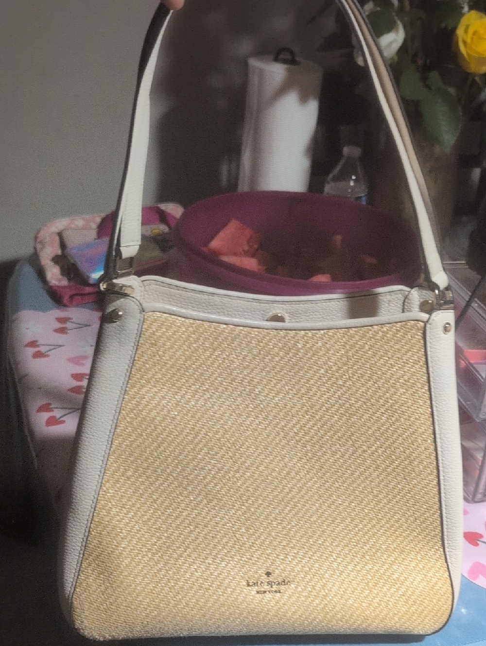 kate spade Cream Trim Straw Shoulder Bag